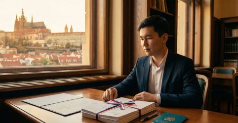 Заглавное изображение Студент с документами в Праге